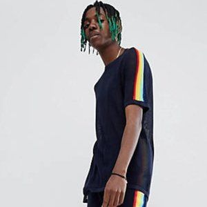 ASOS mesh shirt with rainbow stripe